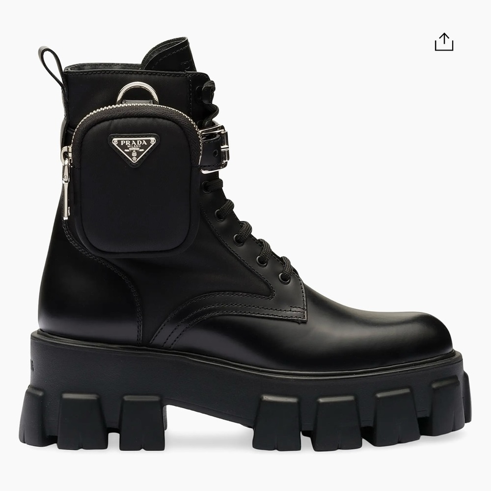 50mm Prada Monolith Leather and Re-Nylon Boots with Pouch.